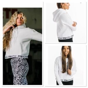 ZYA Active White Cropped Hoodie with Branded Hem